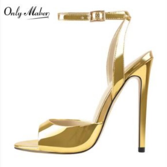 Onlymaker Women's Gold Peep Toe 12CM Thin High Heels Pumps Sandals SZ 37 - Picture 1 of 7